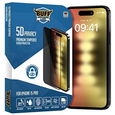 Buff iPhone 15 Pro 5D Privacy Ekran Koruyucu