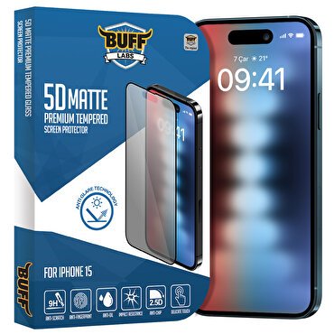 Buff iPhone 15 5D Matte Ekran Koruyucu