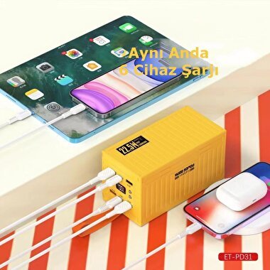 Earldom 60000 mAh Dijital Hızlı Powerbank-Sarı 6973965935820