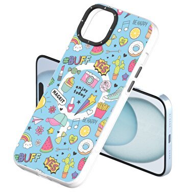 Buff iPhone 15 MagKit Desenli Kılıf Blue Junior 8684387700207