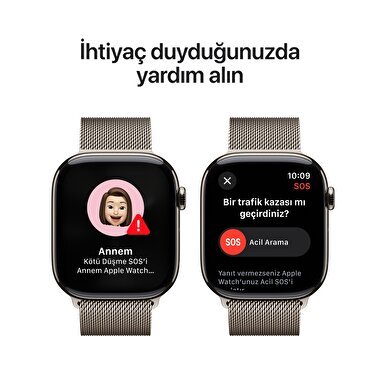 Apple Watch Series 10 GPS + Cellular 46mm Natürel Titanyum Kasa  Natürel Milano Loop - S/M  MC7Q4TU/A