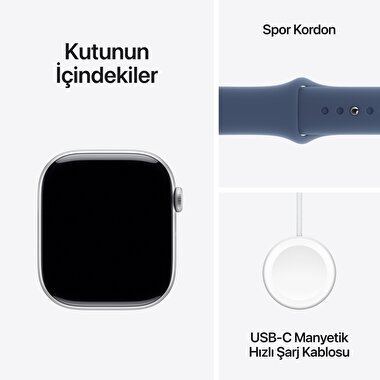 Apple Watch Series 10 GPS + Cellular 42mm Gümüş Rengi Alüminyum Kasa  Kot Rengi Spor Kordon - S/M  MWX33TU/A