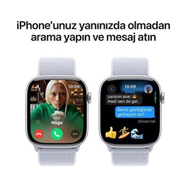 Apple Watch Series 10 GPS + Cellular 42mm Gümüş Rengi Alüminyum Kasa  Bulut Mavisi Spor Loop  MWX53TU/A