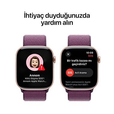 Apple Watch Series 10 GPS + Cellular 42mm Roze Altın Rengi Alüminyum Kasa  Kırmızı Erik Spor Loop  MWXC3TU/A