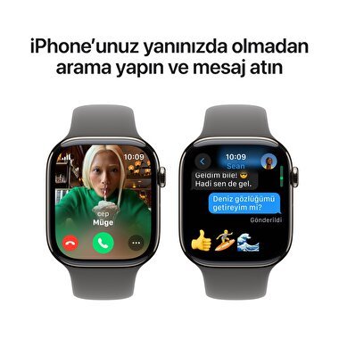 Apple Watch Series 10 GPS + Cellular 42mm Natürel Titanyum Kasa  Taş Grisi Spor Kordon - M/L  MWXE3TU/A