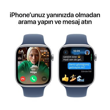 Apple Watch Series 10 GPS + Cellular 46mm Gümüş Rengi Alüminyum Kasa  Kot Rengi Spor Kordon - M/L  MWY13TU/A