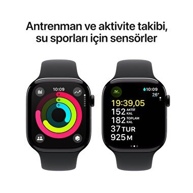 Apple Watch Series 10 GPS + Cellular 46mm Simsiyah Alüminyum Kasa  Siyah Spor Kordon - S/M  MWY33TU/A