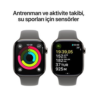 Apple Watch Series 10 GPS + Cellular 46mm Natürel Titanyum Kasa  Taş Grisi Spor Kordon - S/M  MWY93TU/A