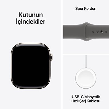 Apple Watch Series 10 GPS + Cellular 46mm Natürel Titanyum Kasa  Taş Grisi Spor Kordon - S/M  MWY93TU/A