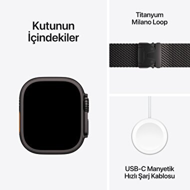 Apple Watch Ultra 2 GPS + Cellular 49mm Siyah Titanyum Kasa  Siyah Titanyum Milano Loop - S  MX4W3TU/A