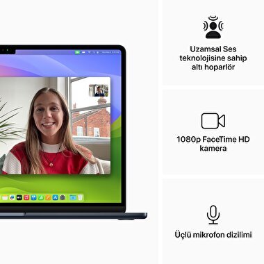MacBook Air 15 inç M3 Çip 8CPU 10GPU 16GB Bellek 512GB SSD Gece Yarısı  MXD43TU/A