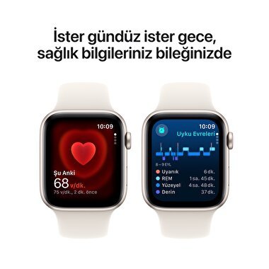 Apple Watch SE GPS + Cellular 44mm Yıldız Işığı Alüminyum Kasa  Yıldız Işığı Spor Kordon - M/L  MXGU3TU/A