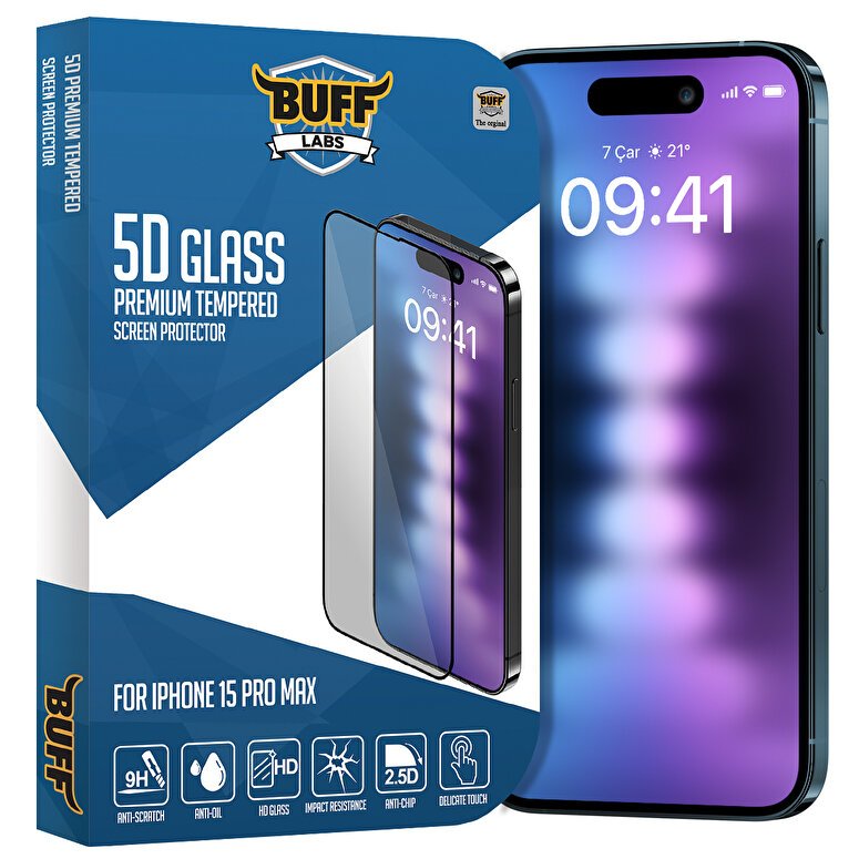 Buff iPhone 15 Pro Max 5D Glass Ekran Koruyucu 8683548216854